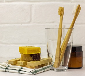 Toothbrushes in glass