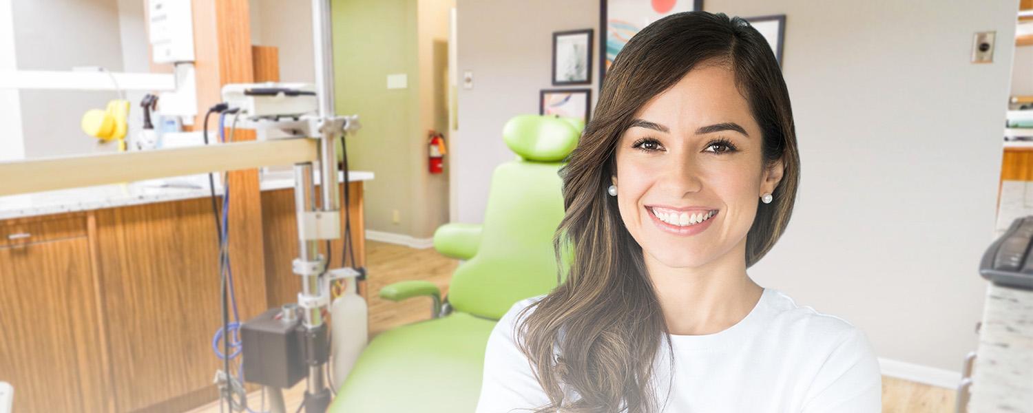 Woman with gorgeous smile in dental office